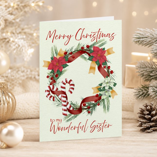 Glad julkrans för syster kort (Merry Christmas Wreath for Sister Card)