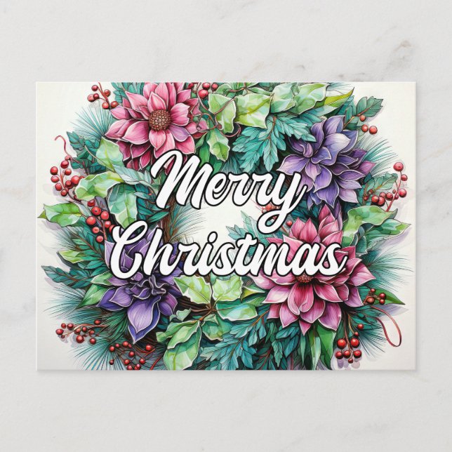 Glad julkrans | God jul Vykort (Framsida)