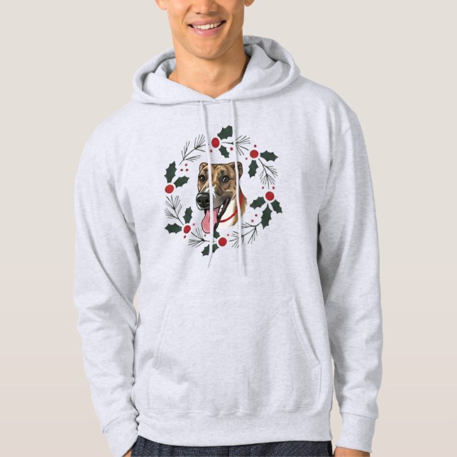 Glad julkrans hund hoodie (Framsida)