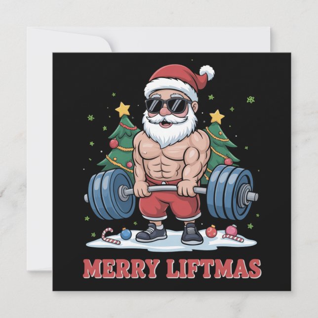 Glad Jullyft Lyftjul Tomte Fitness Gym Julkort (Framsida)