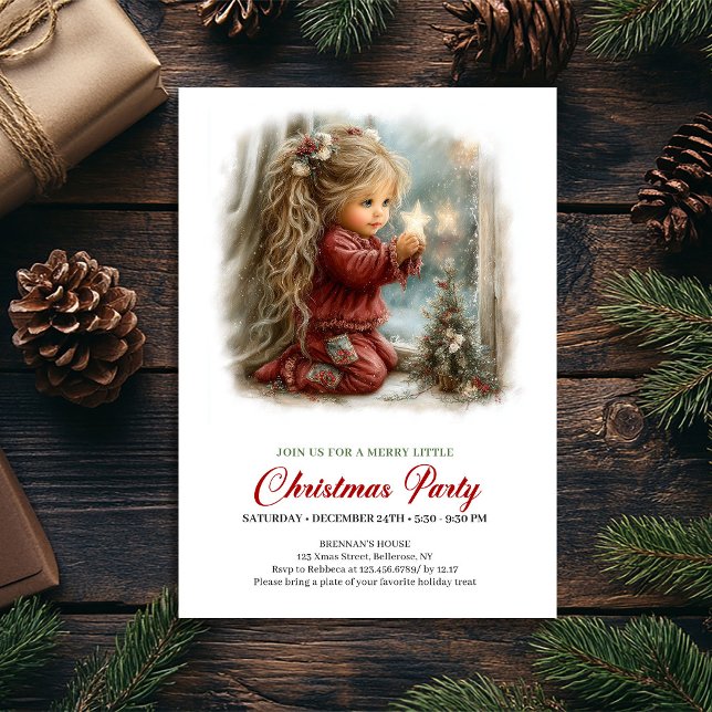 Glad Julscen Flicka Klassisk Julinbjudan Inbjudningar (Joyful Holiday Scene Girl Classic Christmas Invite

)