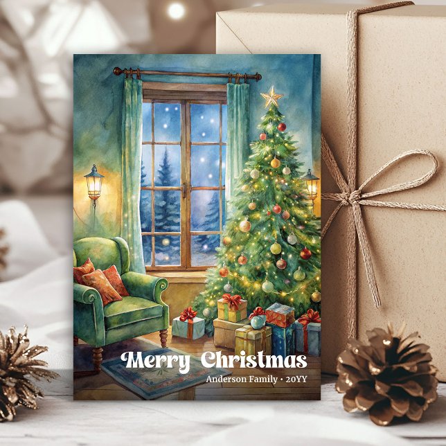 Glad julscen kort rustika högtider toner (Cheerful Christmas scene card rustic holiday tones

)