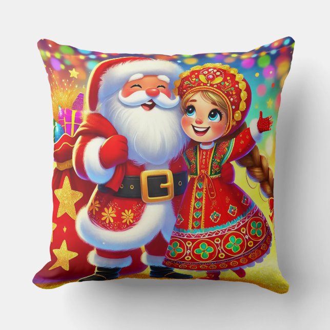 Glad julscen med jultomten kudde (Framsida)