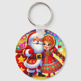 Glad julscen med jultomten nyckelring