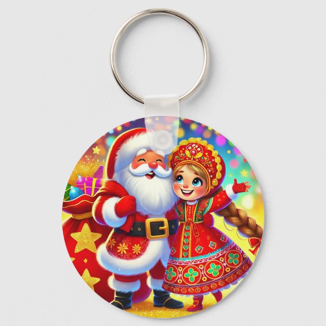 Glad julscen med jultomten nyckelring (Framsida)