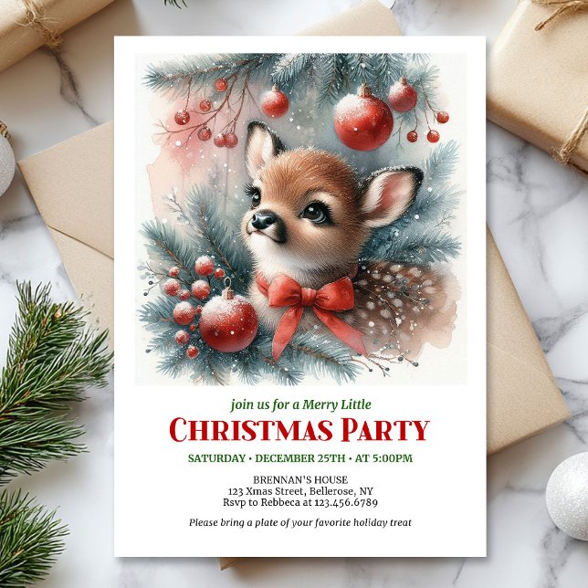 Glad julskogs hjort jul barn inbjudan utskrivbar (Joyful woodland deer Christmas kids invite printable editable card)