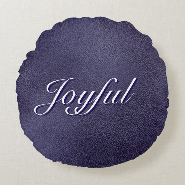 Glad julskrift typografi blå jul rund kudde (Framsidan)