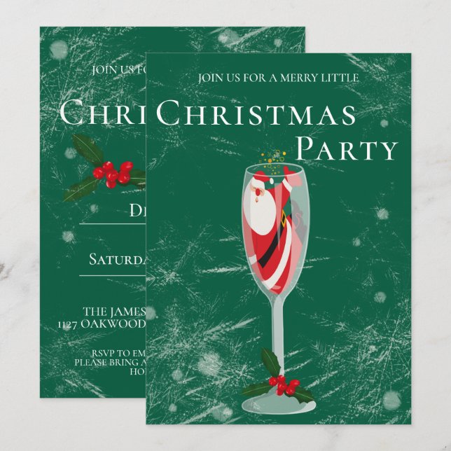 Glad julstämning med Tomte champagne Inbjudningar (Fram/baksida)
