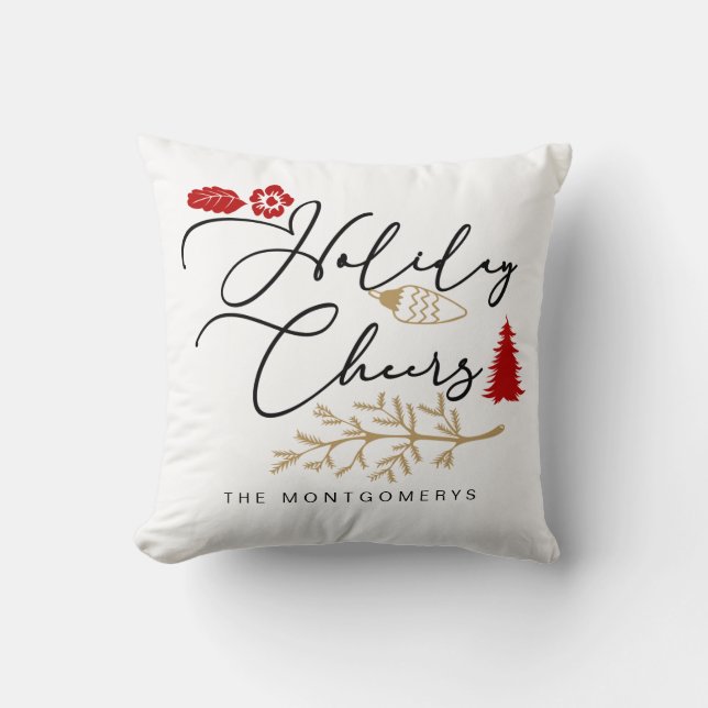 Glad julstämning Röd julholly Kudde (Framsida)