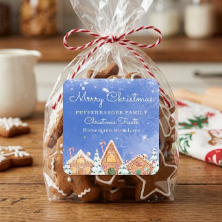 Glad julstuga av pepparkakor festlig jul fyrkantigt klistermärke