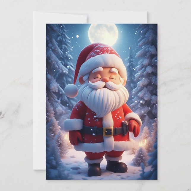 Glad jultomte i snöig skog julkort (Framsida)