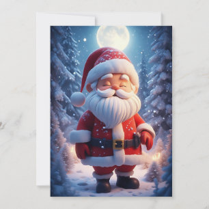 Glad jultomte i snöig skog julkort