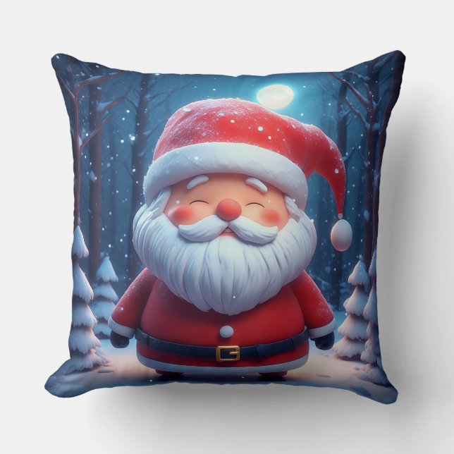 Glad jultomte i snöig skog kudde (Framsida)