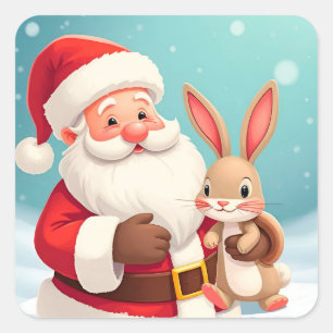 Glad jultomte i snöig vinterscen fyrkantigt klistermärke