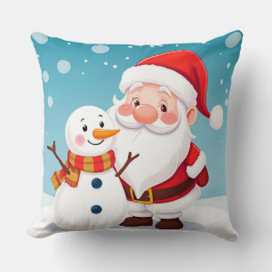 Glad jultomte i snöig vinterscen kudde