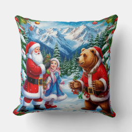 Glad jultomte med flicka och björn kudde