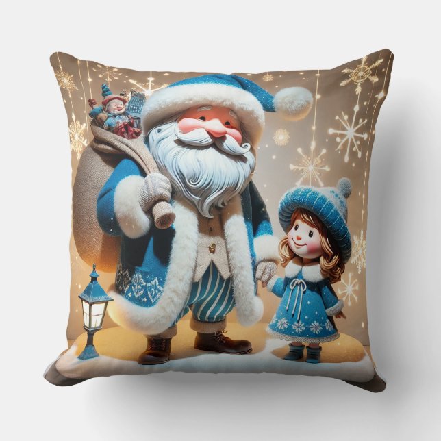 Glad jultomte och barn kudde (Framsida)