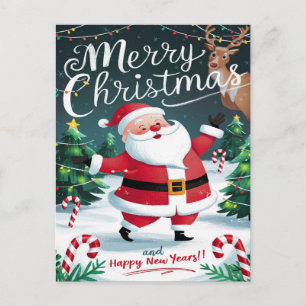 Glad jultomte och söta sockertoppar jul vykort