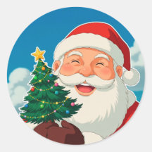 Glad jultomte som håller en liten julgran