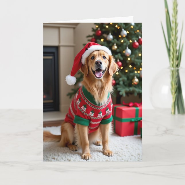 Glad Julvalp Golden Retriever Kort (Framsida)
