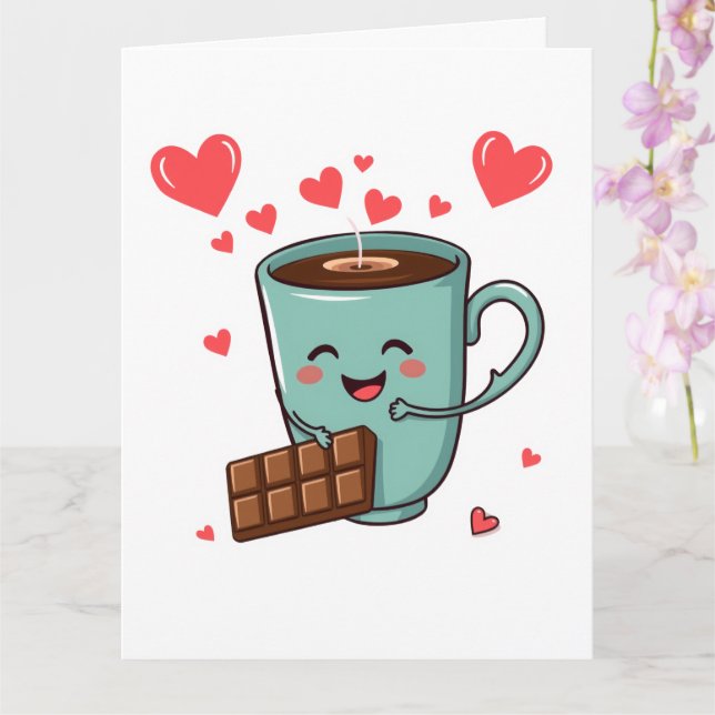 Glad kaffe & choklad – söt Alla hjärtans dag Kort (Orkide)