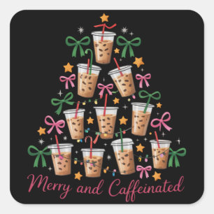 Glad & Kaffeindoserad Xmas Coquette Kaffe Latte Fyrkantigt Klistermärke