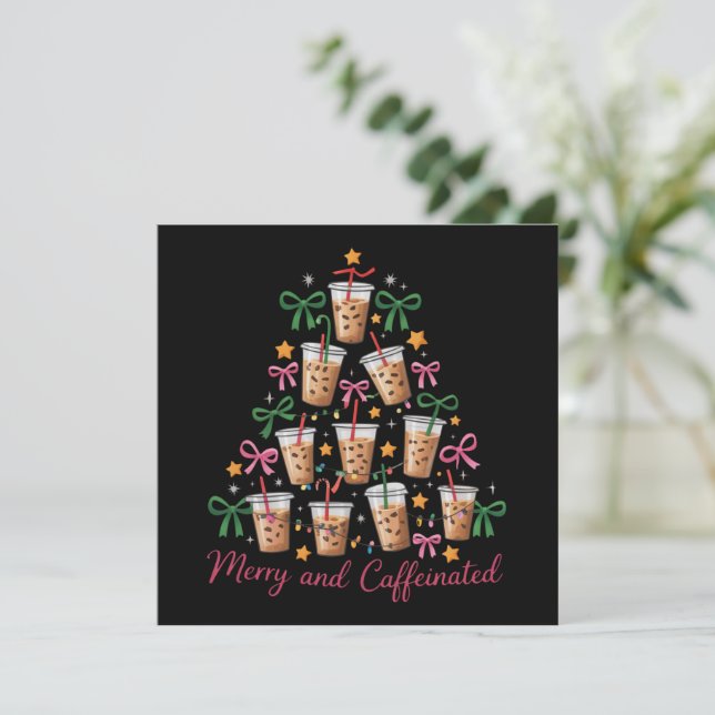 Glad & Kaffeindränkande Xmas Coquette Kaffe Latte Julkort (Stående Fram)