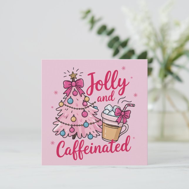 Glad & Kaffeinhållig Kaffe Jul Retro Trendigt  Julkort (Stående Fram)