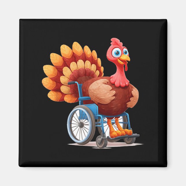 Glad kalkon kostym i rullstol för Thanksgiving Magnet (Framsidan)
