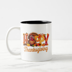 Glad kalkon på Thanksgiving hösten Två-Tonad Mugg