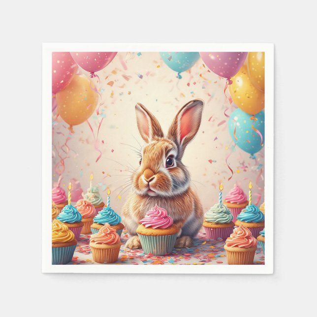 Glad Kanin Födelsedagscupcake Glädje Pappersservett (Framsidan)
