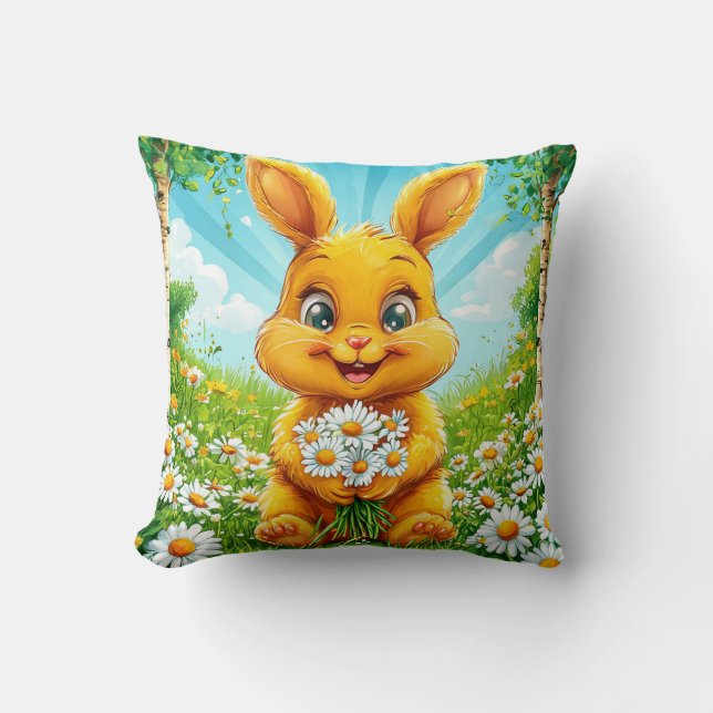 🐰🌼 Glad Kanin Kamomilläng Mysig Dekor Kudde (Framsida)