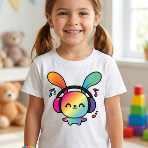 Glad kanin med hörlurar som lyssnar på musik. t shirt