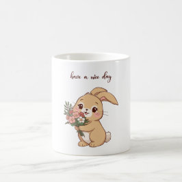 Glad kanin mugg som håller en blomma | “Ha en trev