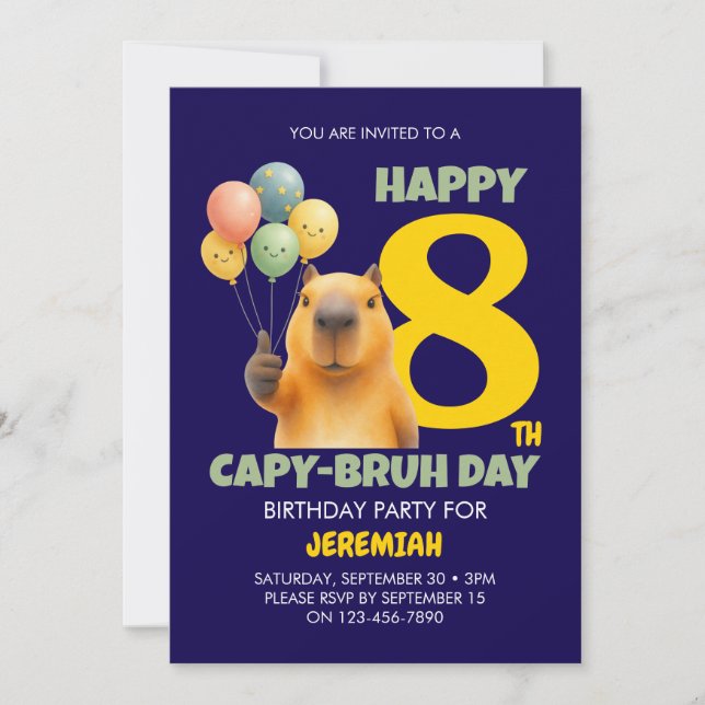 GLAD KAPYBARA BRUH DAG Anpassad Kapybara 8-årsdag Inbjudningar (Framsida)