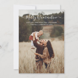 Glad karantän jul kul manus familjefoto julkort