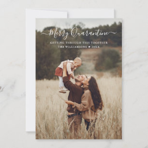 Glad karantän jul rolig manus familjefoto julkort