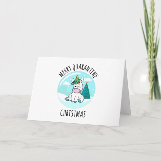 Glad karantäns jul enhörning kort (Framsida)