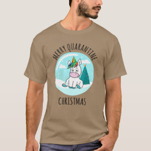 Glad karantäns jul enhörning t shirt