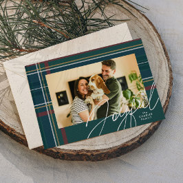 Glad kartrad klassisk grön familjefoto julkort