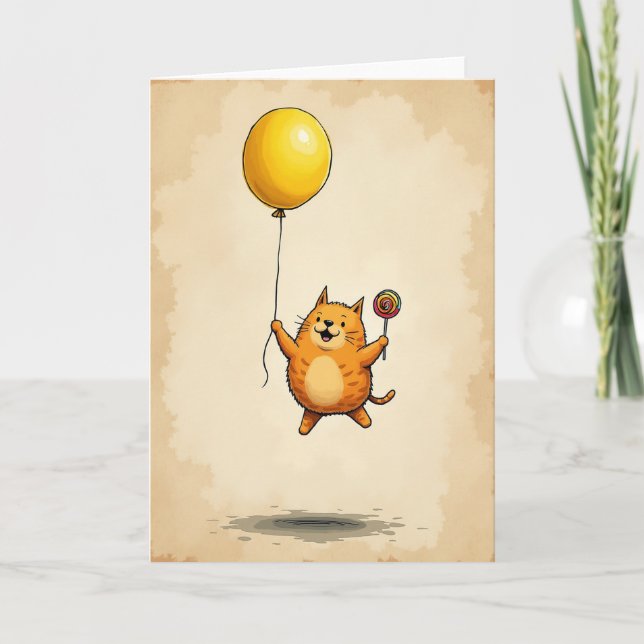 Glad Katt Ballong Kort (Framsida)