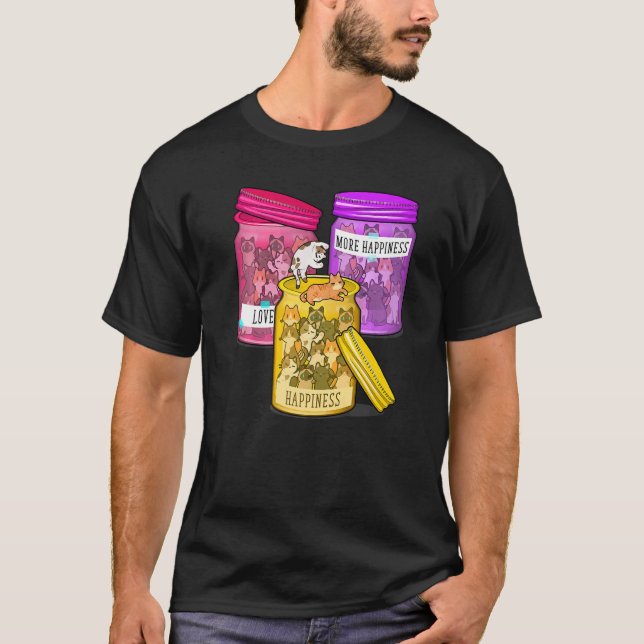 Glad Katt Djur Lycka T Shirt (Framsida)