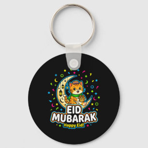 Glad katt Eid Mubarak för muslimska barn Eid al Nyckelring