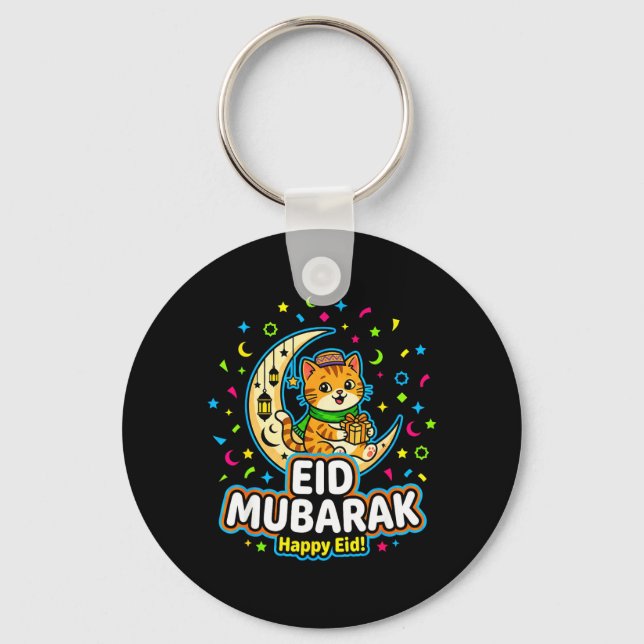 Glad katt Eid Mubarak för muslimska barn Eid al Nyckelring (Framsida)