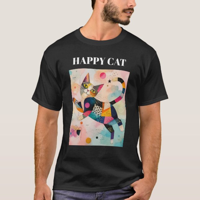 Glad Katt Färgrik Retro T-Shirt (Framsida)