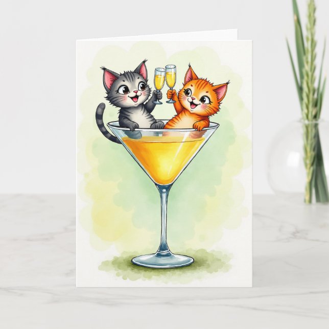 Glad katt glas kort (Framsida)