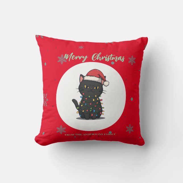 Glad katt julgran kattunge CatMAS Snöflinga Kudde (Framsida)