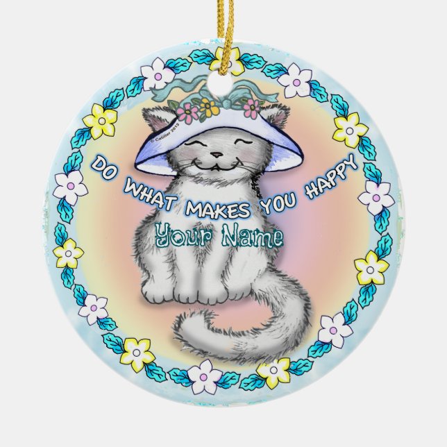 Glad katt julgransprydnad keramik (Framsidan)