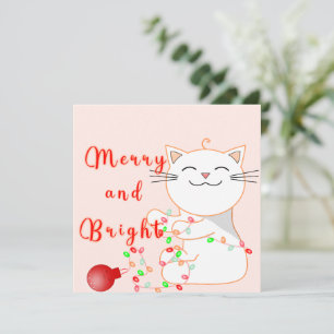 Glad katt leker med LED-ljus Söt jul Julkort