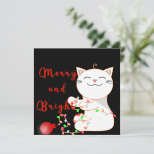 Glad katt leker med LED-ljus Söt jul Julkort